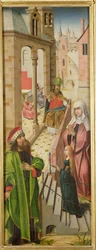 Die Darstellung der Jungfrau, linkes Panel des Triptychons, spätes 15. - frühes 16. Jahrhundert